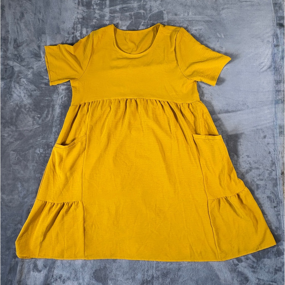 Unbranded Women Babydoll Empire Waist Dress P2P 23.5 Mustard Yellow Pockets
